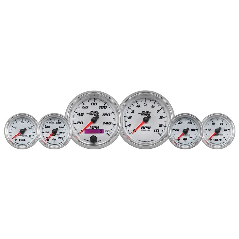 AutoMeter Pro-Cycle Gauge Kit 6 Pc. Kit 3 3/8in and 2 1/16in Bagger White (19701)