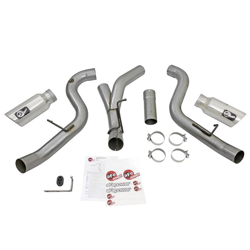 aFe Large Bore-HD 4 IN 409 Stainless Steel DPF-Back Exhaust System w/Polished Tip (49-44080-P)