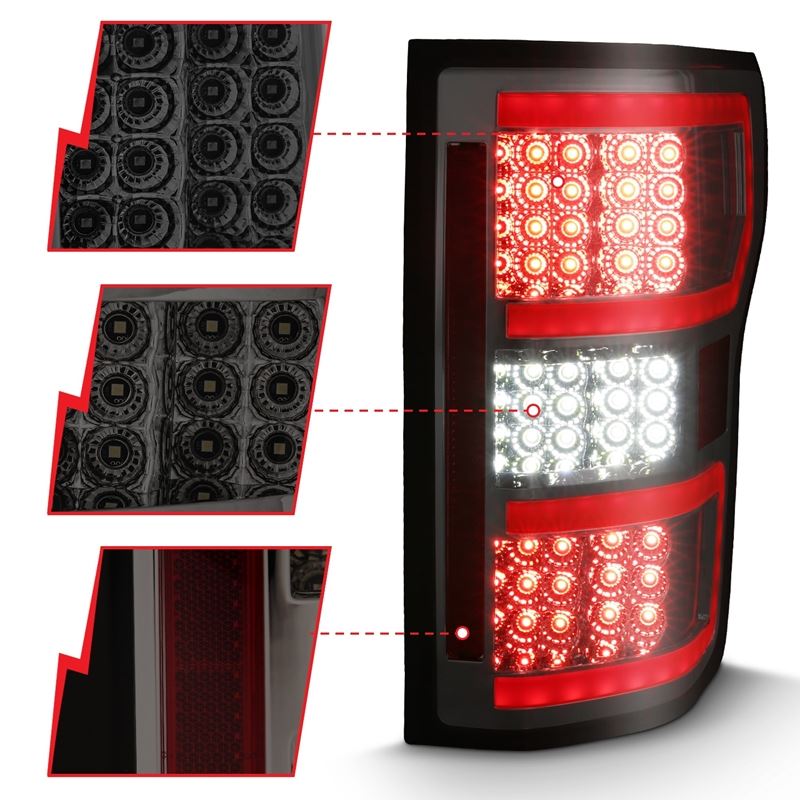 ANZO USA Tail Light Assembly, LED, Clear Lens, Smoke Housing, Red Light Bar, w/Sequential (311315)