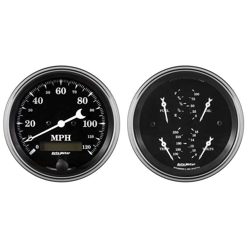 AutoMeter Auto Meter Gauge Kit 2 pc. Quad and Speedometer 3 3/8in Old Tyme Black (1700)