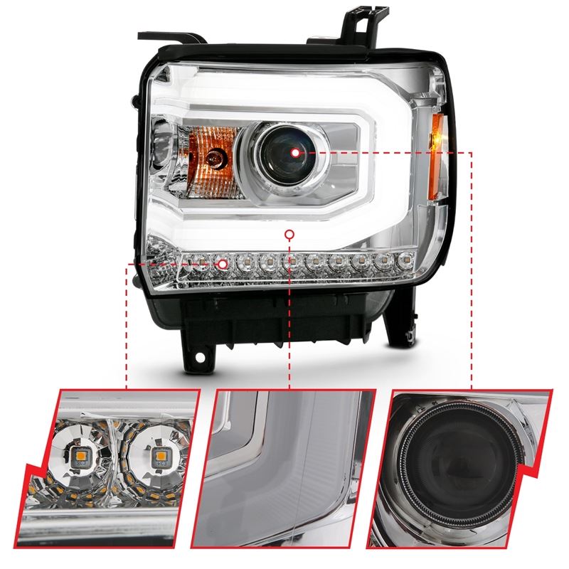 ANZO USA Projector Headlight Set, w/Plank Style Switchback, Chrome, Pair, (111488)