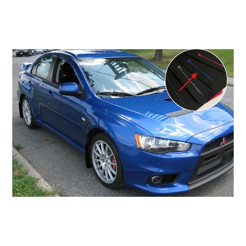 Rally Armor Black Mud Flap/Blue Logo for 2008-2015 Mitsubishi Lancer (MF10-UR-BLK/BL)