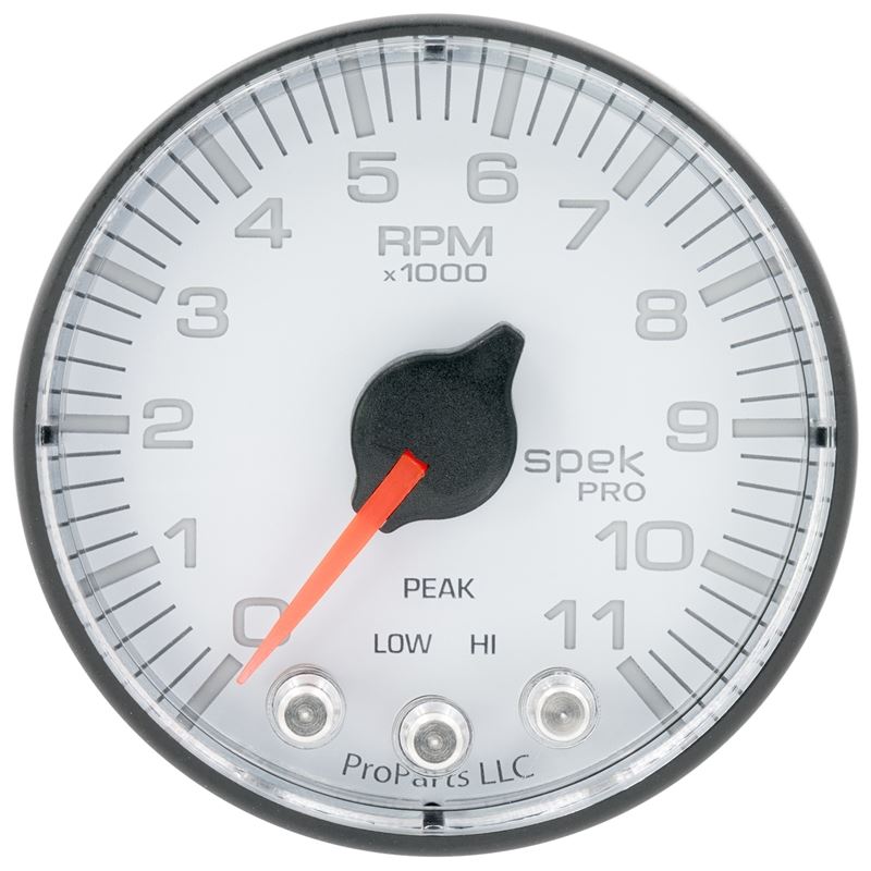 AutoMeter Spek-Pro Gauge Tach 2 1/16in 11K Rpm W/ Shift Light and Peak Mem Wht/Blk (P336128)