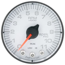 Load image into Gallery viewer, AutoMeter Spek-Pro Gauge Tach 2 1/16in 11K Rpm W/ Shift Light and Peak Mem Wht/Blk (P336128)