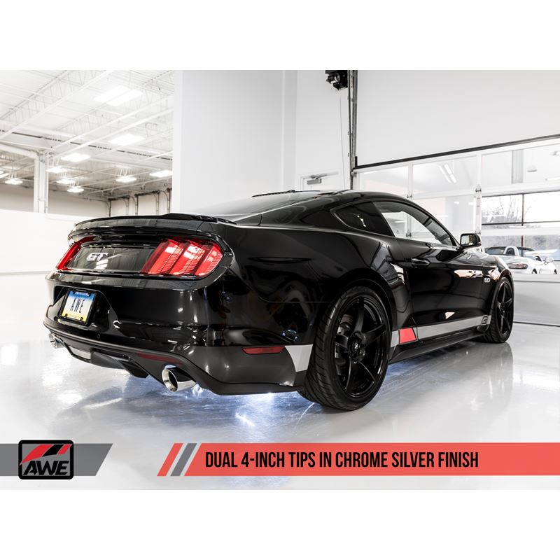 AWE Touring Edition Cat-back Exhaust for S550 Mustang GT - Dual Tip - Chrome Silver Tips (3015-32084)