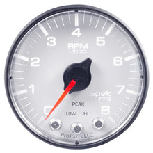 Load image into Gallery viewer, AutoMeter Spek-Pro Gauge Tach 2 1/16in 8K Rpm W/ Shift Light and Peak Mem Wht/Blk (P334128)