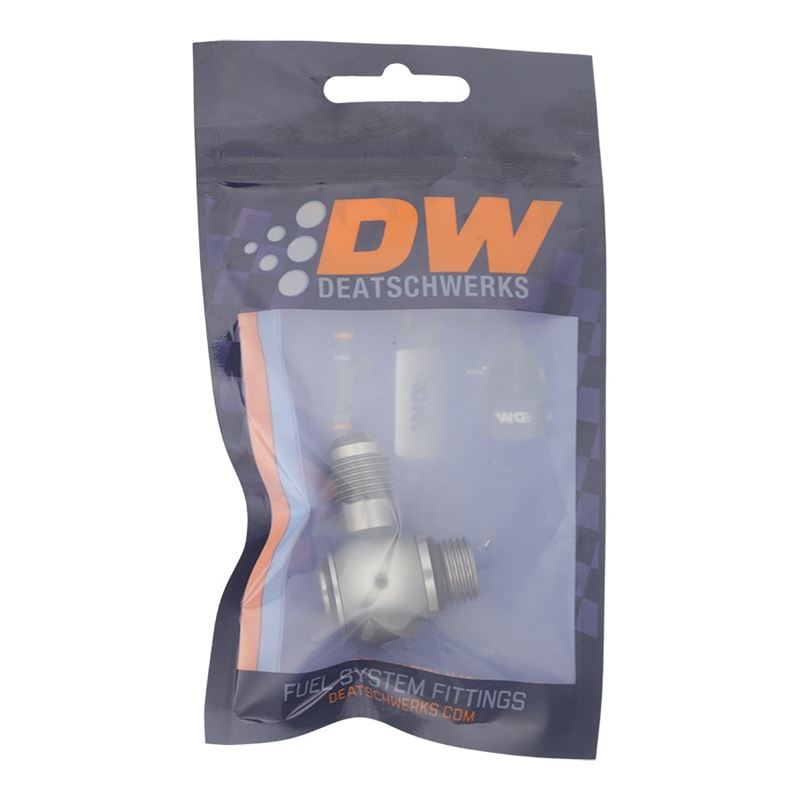 DeatschWerks 6AN ORB Male to 6AN Male Flare Low Profile 90-Degree Swivel - Anodized DW Titanium (6-02-0415)