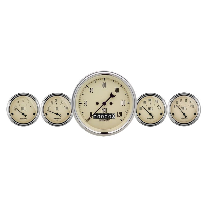 AutoMeter Antique Beige 5 Piece Kit 3-3/8in and 2-1/16 Elec. Speedometer Gauges (1840)