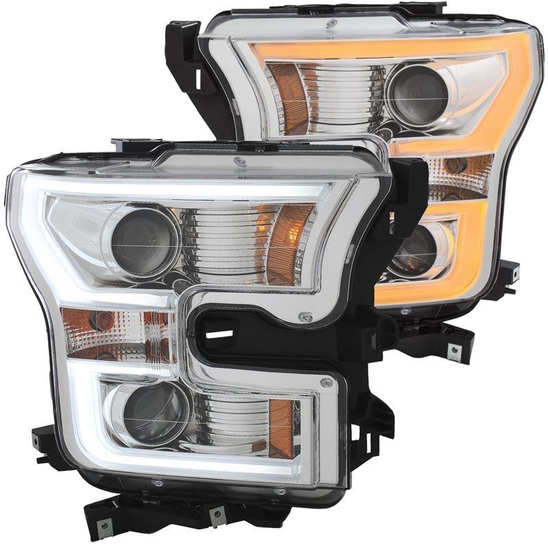 ANZO USA 2015-2016 Ford F-150 Projector Headlights w/ Plank Style Switchback Chrome w/ Amber (111358)