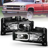 ANZO USA Crystal Headlight Set, Black Housing, Pair, w/Light Bar, (111498)