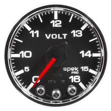 Load image into Gallery viewer, AutoMeter Spek-Pro Gauge Voltmeter 2 1/16in 16V Stepper Motor W/Peak and Warn Blk/Chrm (P34431)