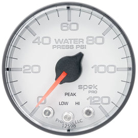 AutoMeter Spek-Pro 2 1/16in 120PSI Stepper Motor W/Peak & Warn White/Black Water Pressure Gauge (P345128)