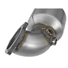 Load image into Gallery viewer, aFe POWER Twisted Steel Downpipe 2-1/2 IN 304 Stainless Steel w/ Cat (48-37001-1HC)