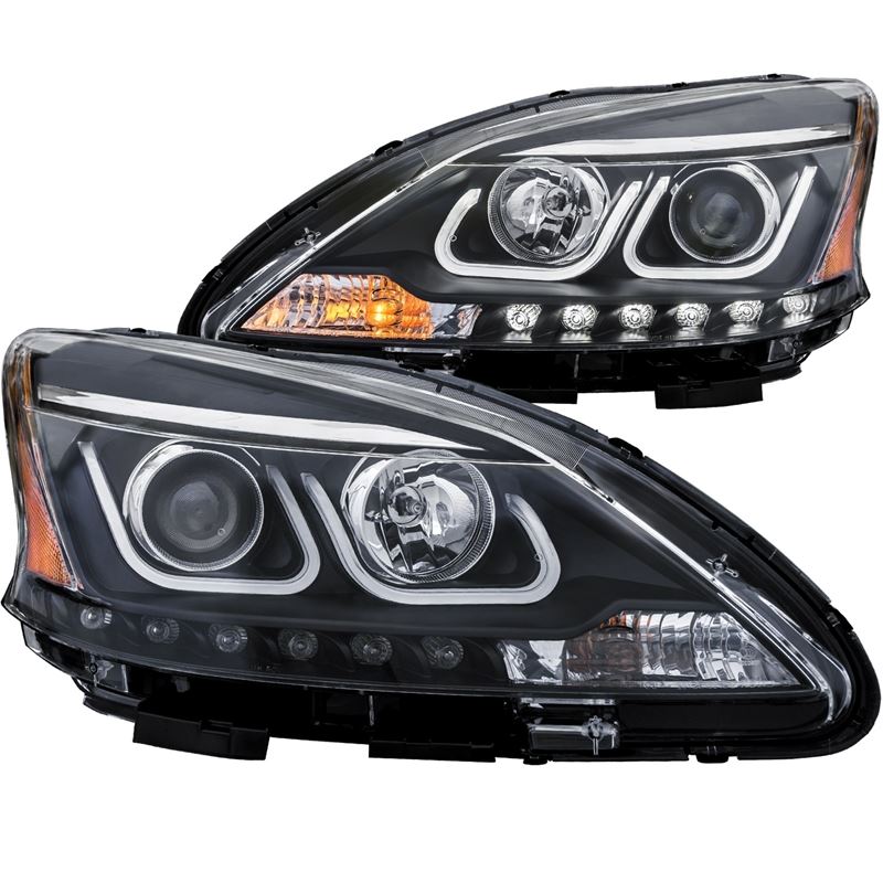 ANZO USA 2013-2015 Nissan Sentra Projector Headlights w/ U-Bar Black (121487)