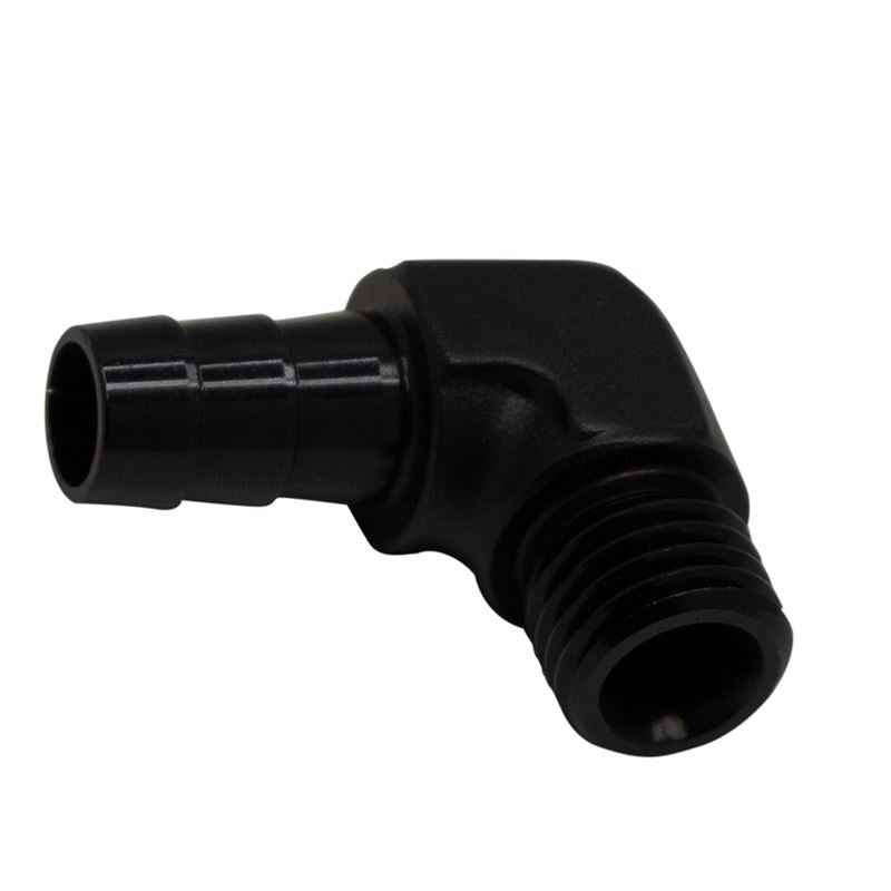 DeatschWerks Metric M12 to 3/8in Hose Barb 90-Degree Fitting w/ Venturi Port - Anodized Matte Black(6-02-0650-B)