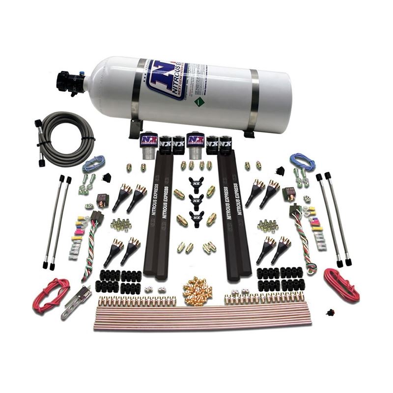 Nitrous Express SX2 Dual Stage /Gas/Rails 8 Nozzles Nitrous Kit (200-1200HP) w/15lb Bottle (90209-15)