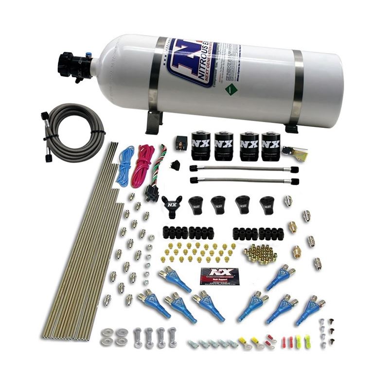 Nitrous Express Pro-Shk/Gas 4 Solenoids Nitrous Kit (200-600HP) w/15lb Bottle (92006-15)