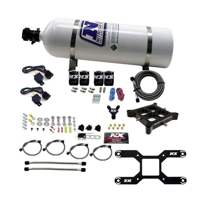 Nitrous Express 4150 Dual Stage Billet Crossbar Nitrous Kit (50-300 & 100-500HP) w/15lb Bottle (66042-15)