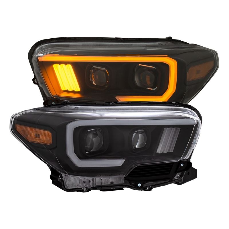 ANZO USA 2016-2017 Toyota Tacoma Projector Headlights w/ Plank Style Switchback Black w/ Amber w/ DRL (111397)