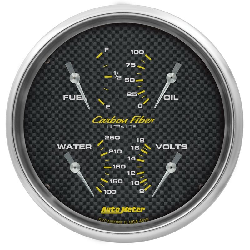 AutoMeter 5" QUAD GA, FUEL LEVEL, 0-90 OHM, CF (4819)