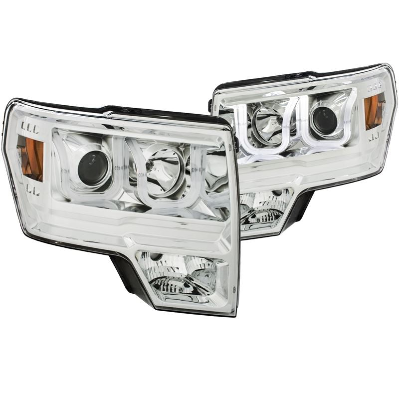 ANZO USA 2009-2014 Ford F-150 Projector Headlights w/ U-Bar Chrome Amber HID TYPE WITHOUT HID KIT (111352)