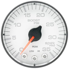 Load image into Gallery viewer, AutoMeter Spek-Pro 2 1/16in 35PSI Stepper Motor W/Peak &amp; Warn White/Black Boost Gauge (P303128)