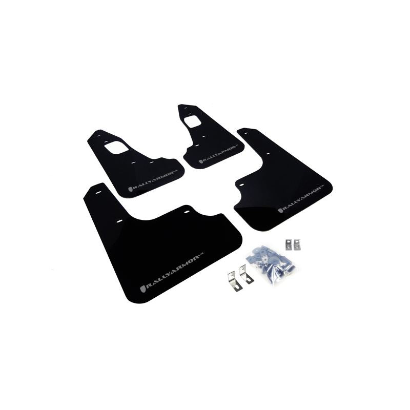 Rally Armor Black Mud Flap/Silver Logo for 2008-2015 Mitsubishi Lancer (MF10-UR-BLK/SIL)