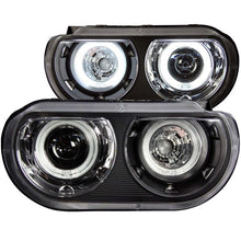 Load image into Gallery viewer, ANZO USA 2008-2014 Dodge Challenger Projector Headlights w/ Halo Black (CCFL) (121308)