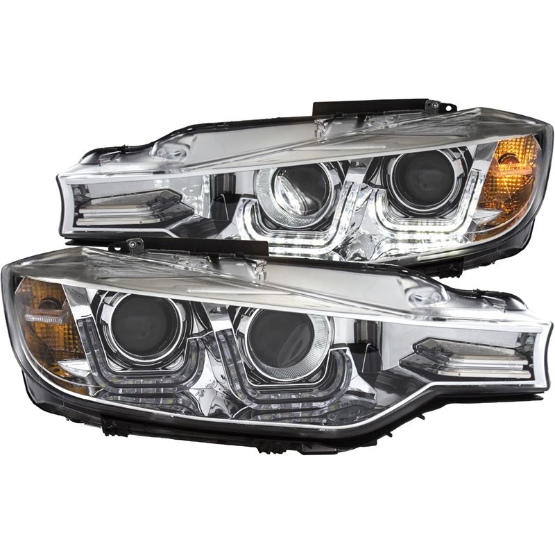 ANZO USA 2012-2015 BMW 3 Series Projector Headlights w/ U-Bar Chrome (121505)