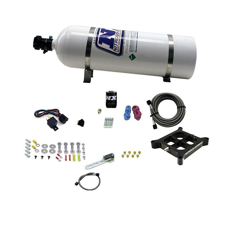 Nitrous Express Dry, Single Entry Billet Crossbar Plate System, 100-500Hp (4150 Flange) W/15Lb Bottle (66142-15)