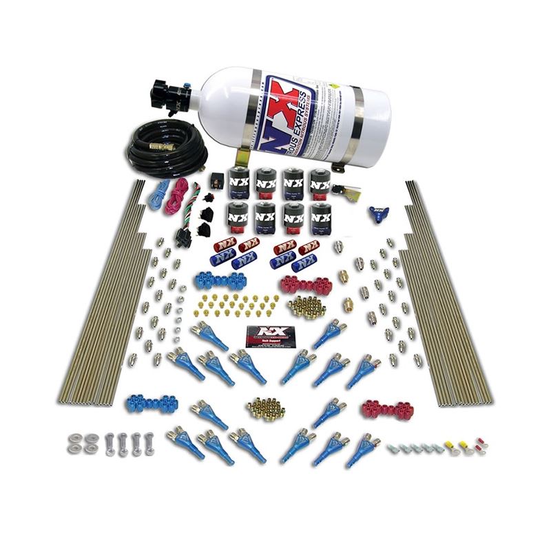 Nitrous Express Shark Dual Stage/Gas 16 Nozzles 8 Solenoids Nitrous Kit (200-1200HP) w/15lb Bottle (90008-15)