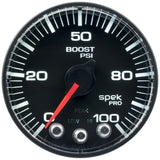 AutoMeter Spek-Pro Gauge Boost 2 1/16in 100psi Stepper Motor W/Peak and Warn Blk/Blk (P305328)