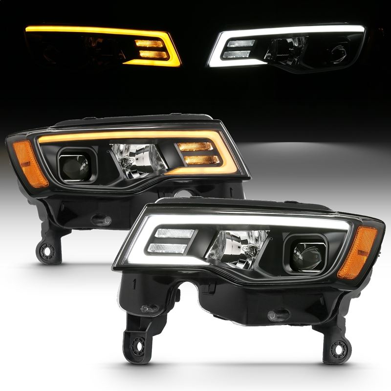 ANZO USA Projector Headlight Set w/Plank Style Switchback Black w/Amber Pair (111418)