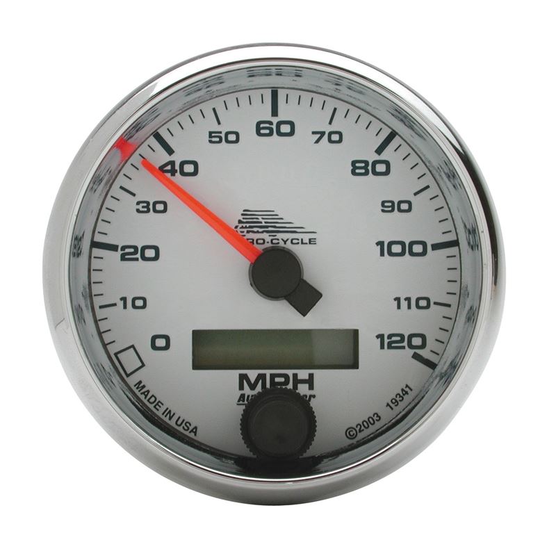 AutoMeter Pro-Cycle Gauge Speedo 2 5/8in 120 Mph Elec White (19341)