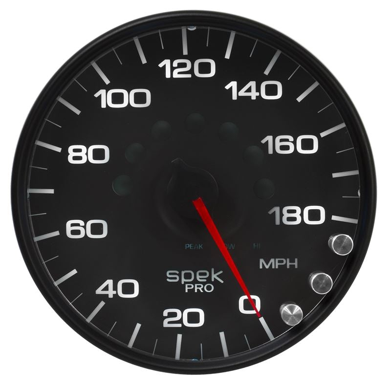 AutoMeter Spek-Pro Gauge Speedometer 5in 180 Mph Elec. Programmable Black/Black (P23032)