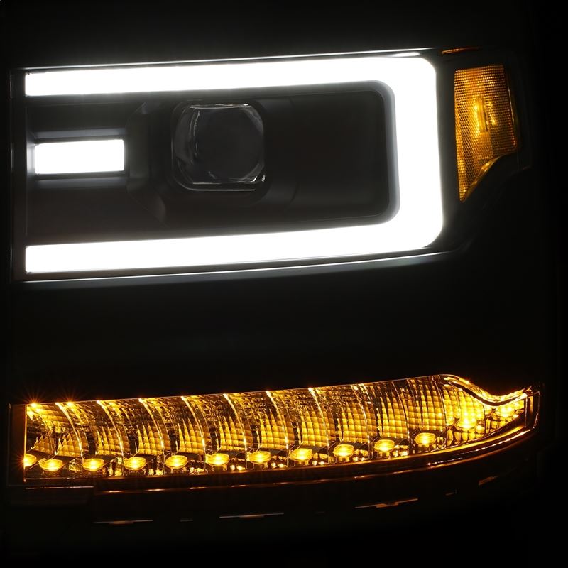 ANZO USA 16+ Chevy Silverado 1500 Projector Headlights Plank Style Black w/Amber/Sequential Turn Signal 11137 (111375)