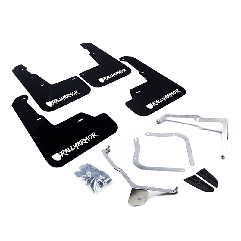 Rally Armor Black Mud Flap/Altered Font White Logo for 15-19 Subaru WRX/STI Sedan (MF32-UR-BLK/WH-X)