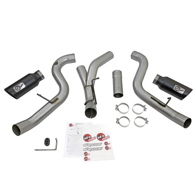 aFe Large Bore-HD 4 IN 409 Stainless Steel DPF-Back Exhaust System w/Black Tip (49-44080-B)