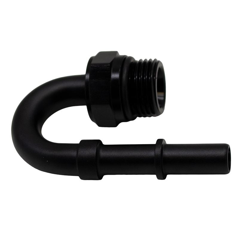 DeatschWerks 8AN ORB Male to 3/8in Male EFI Quick Connect Adapter 180-Degree - Anodized Matte Black(6-02-0116-B)