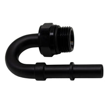 Load image into Gallery viewer, DeatschWerks 8AN ORB Male to 3/8in Male EFI Quick Connect Adapter 180-Degree - Anodized Matte Black(6-02-0116-B)