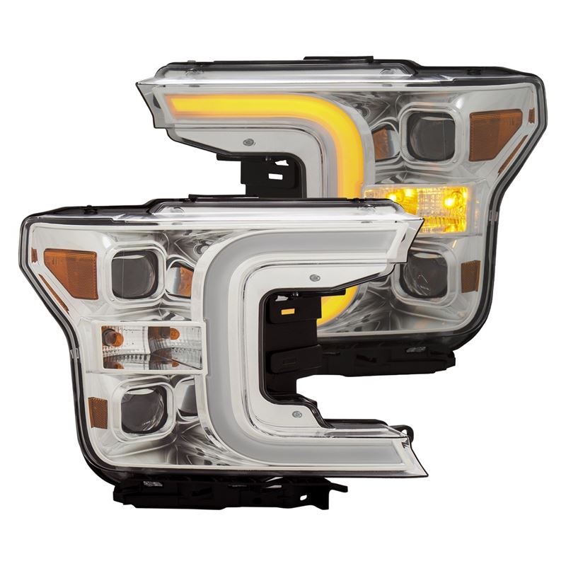 ANZO USA 18-19 Ford F-150 Projector Headlights w/Plank Style Switchback Chrome w/Amber (111399)