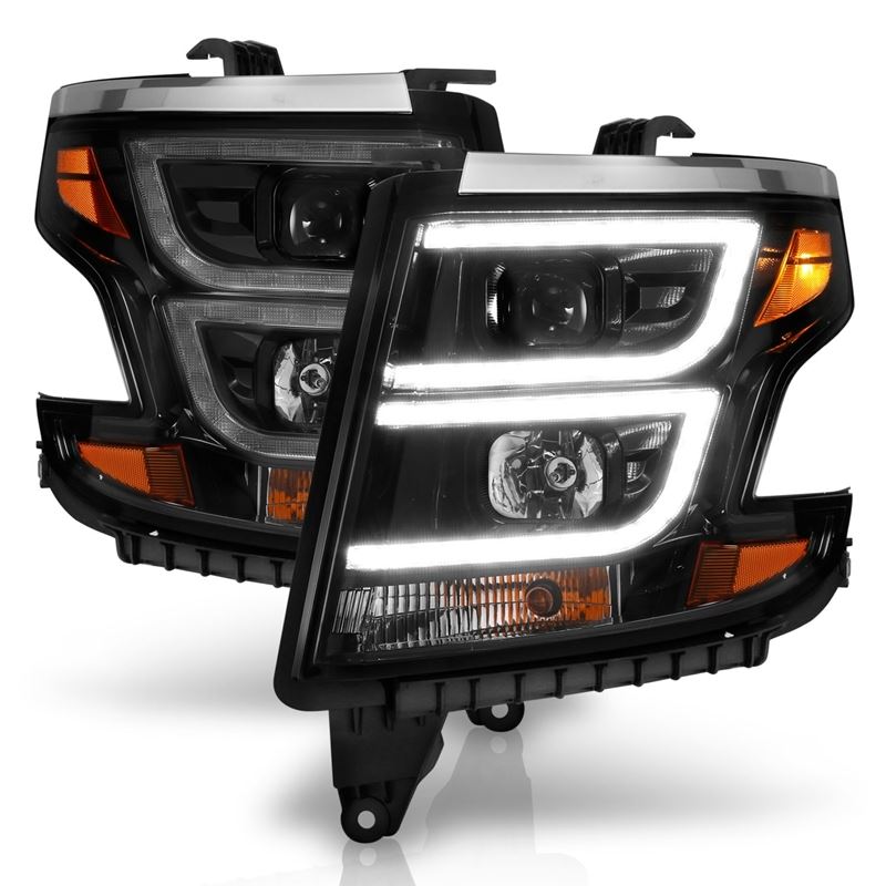 ANZO USA Projector Headlight Set, w/Plank Style, Black, w/DRL, Pair, (111492)