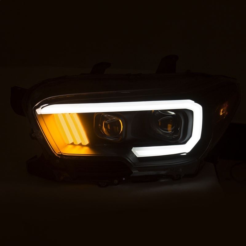 ANZO USA 2016-2017 Toyota Tacoma Projector Headlights w/ Plank Style Design Black/Amber w/ DRL (111379)