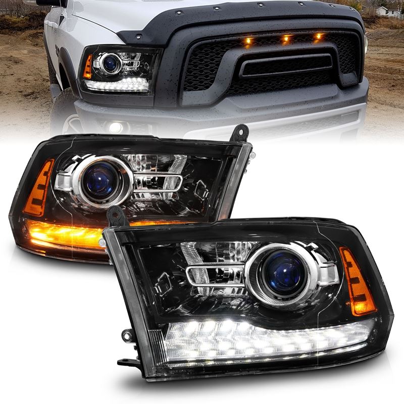 ANZO USA LED Plank Style Headlights w/Switchback+Sequential Hyper Black (OE Style) for 09-18 Dodge 1500-3500 (111608)