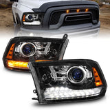 ANZO USA LED Plank Style Headlights w/Switchback+Sequential Hyper Black (OE Style) for 09-18 Dodge 1500-3500 (111608)