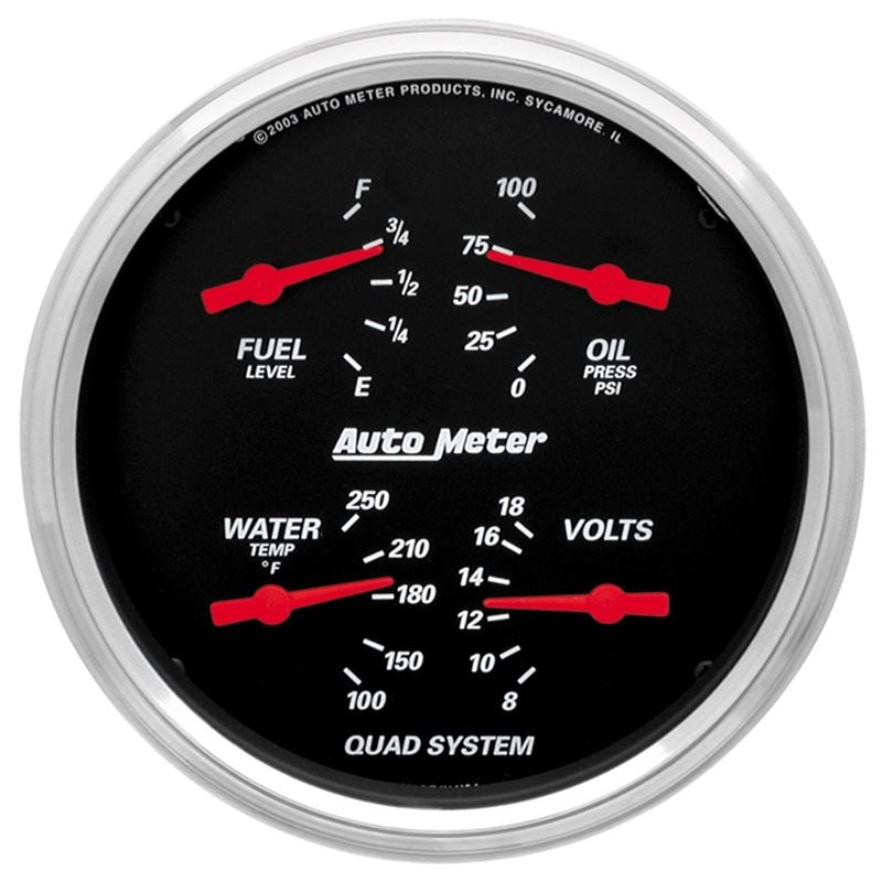 AutoMeter Designer Black 5in Quad Gauge - Fuel Level / Oil Pressure / Water Temperature / Voltmeter (1410)