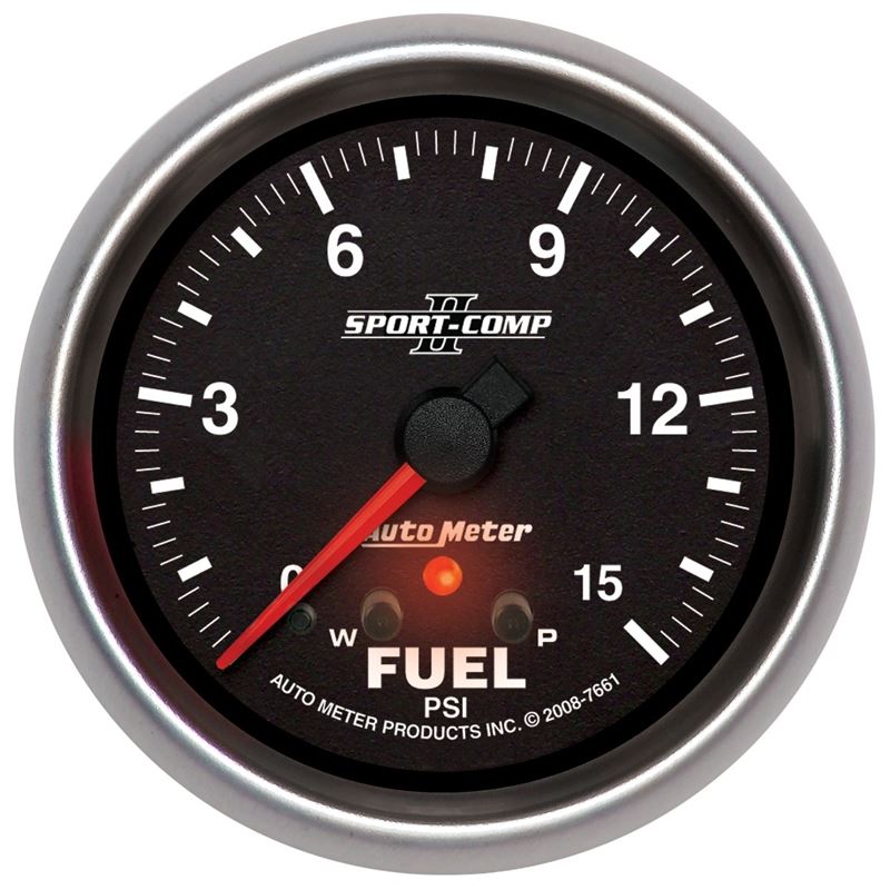 AutoMeter Sport-Comp II Fuel Pressure Gauge 2 5/8in 15PSI Stepper Motor w/ Peak and Warn (7661)