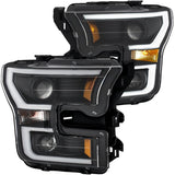 ANZO USA 2015-2016 Ford F-150 Projector Headlights w/ Plank Style Switchback Black w/ Amber (111357)