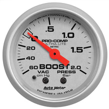 Load image into Gallery viewer, AutoMeter Ultra-Lite 52mm 60cm/HG-2.0Bar Mechanical Vacuum/Boost Gauge (4303-M)