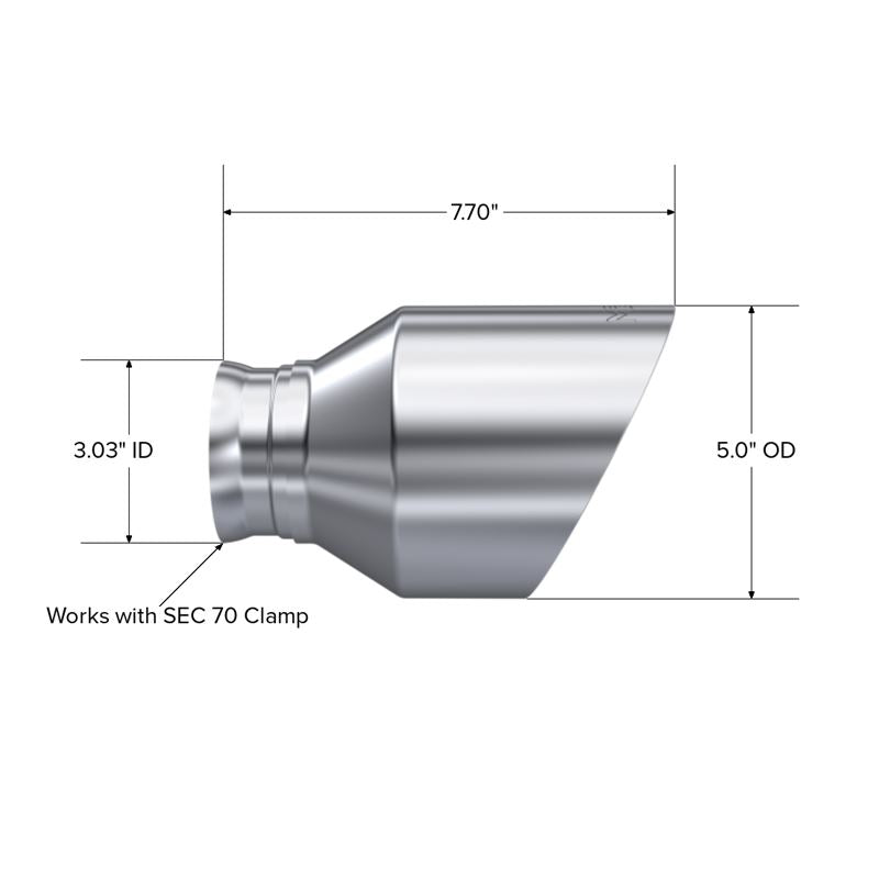 MBRP Exhaust 5in. OD, SEC 70 inlet, 7.7in. length, Dual Wall, Angle Cut, Tip Pairs (T5197)